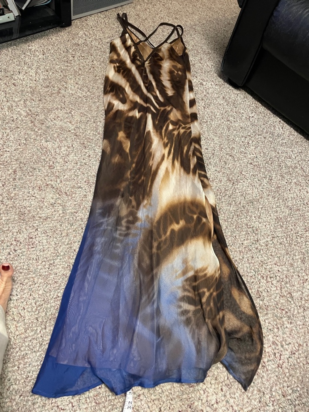 Danier leather/100% silk Brown and Blue Ombre Slip maxi Dress with Slit- new - Picture 12 of 12